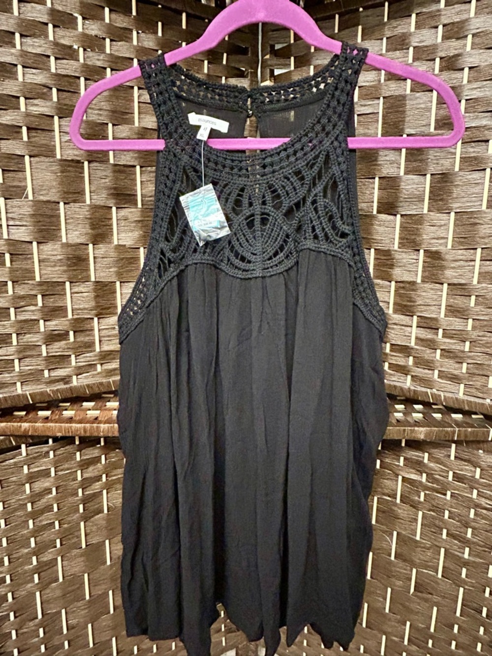 NWT: Maurices Black Crochet Yoke Sleeveless Blouse